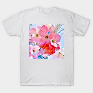 Blossoms in Pink and Blue T-Shirt